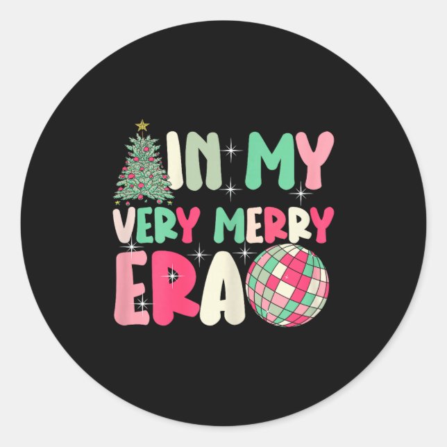 In My Very Merry Era - Cute Groovy Xmas  Classic Round Sticker (Front)