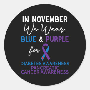 In November We Wear Blue And Purple Diabetes Pancr Classic Round Sticker