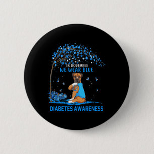 In November We Wear Blue Boxer Tattoo Dog Diabetes 6 Cm Round Badge