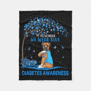 In November We Wear Blue Boxer Tattoo Dog Diabetes Fleece Blanket