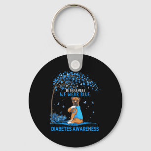 In November We Wear Blue Boxer Tattoo Dog Diabetes Key Ring