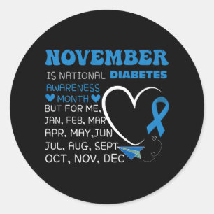 In November We Wear Blue Diabetes Awareness Month  Classic Round Sticker