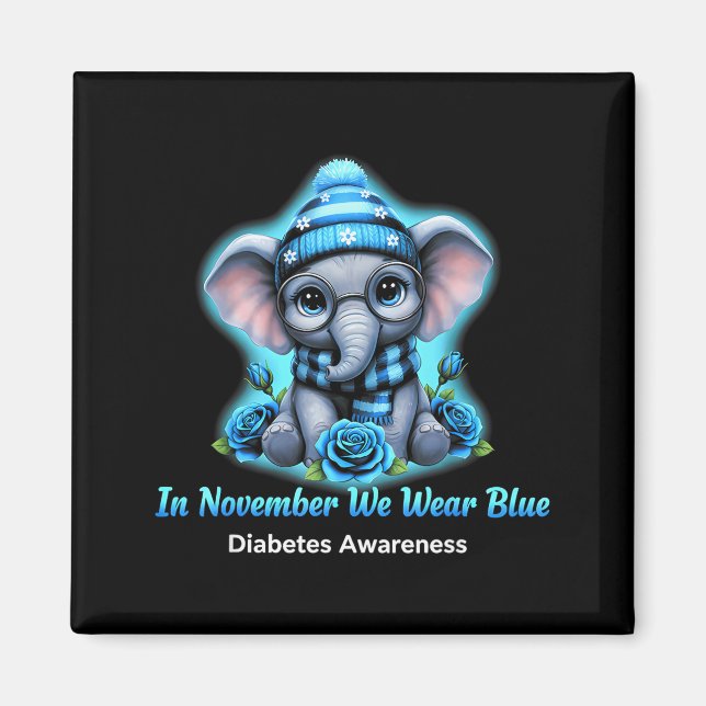 In November We Wear Blue Diabetes Awareness Ribbon Magnet (Front)