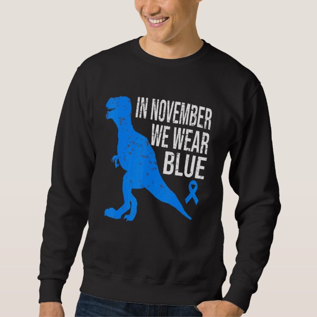 In November We Wear Blue Diabetes Trex Dino Kids T Sweatshirt (Front)