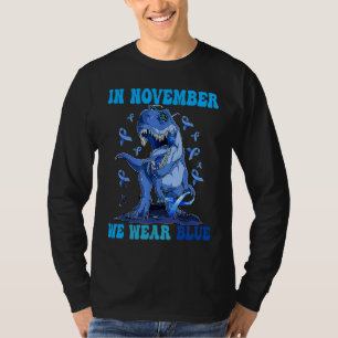 In November We Wear Blue Dinosaur Diabetes Awarene T-Shirt