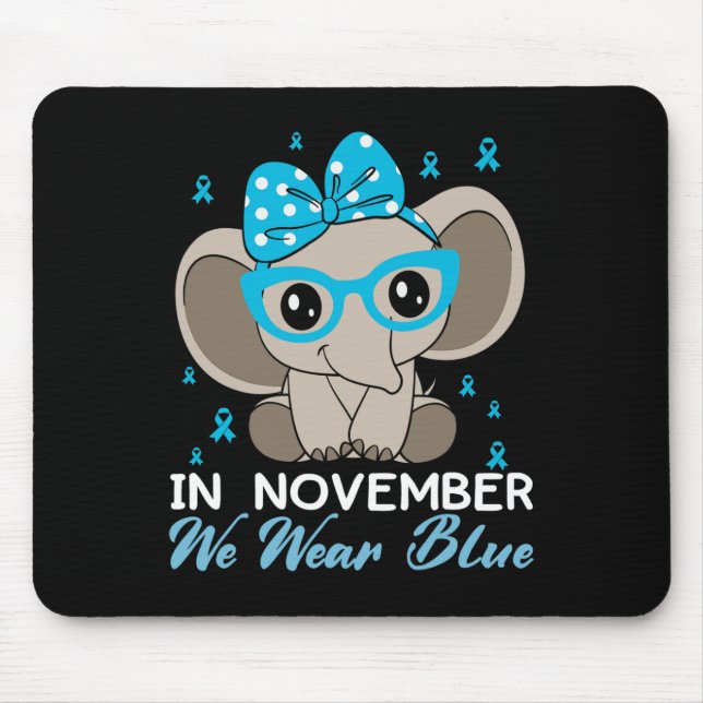 In November We Wear Blue Elephant Diabetes Awarene Mouse Pad (Front)
