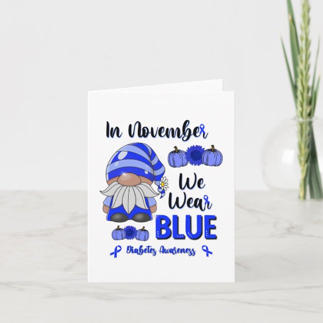 In November We Wear Blue: Gnome Diabetes Awareness Thank You Card (Front)
