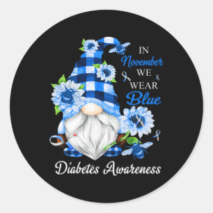 In November We Wear Blue Gnomes Diabetes Awareness Classic Round Sticker