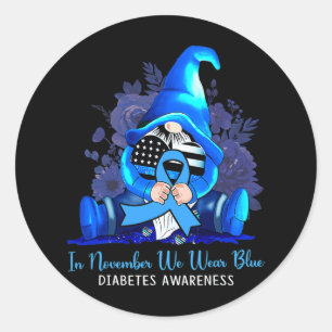 In November We Wear Blue Gnomes Diabetes Awareness Classic Round Sticker