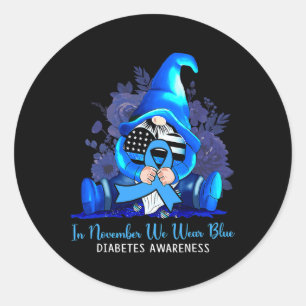 In November We Wear Blue Gnomes Diabetes Awareness Classic Round Sticker