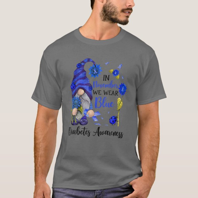 In November We Wear Blue Gnomes Diabetes Awareness T-Shirt (Front)