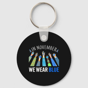 In November We Wear Blue Hands Diabetes Awareness  Key Ring