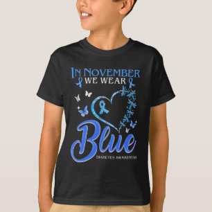In November We Wear Blue Heart Butterfly Diabetes  T-Shirt