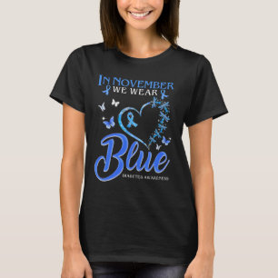 In November We Wear Blue Heart Butterfly Diabetes T-Shirt