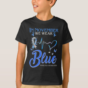 In November We Wear Blue Heartbeat Diabetes Awaren T-Shirt