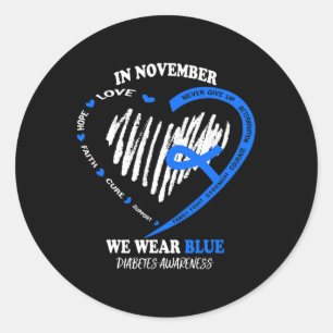 In November We Wear Blue Messy Bun Diabetes Awaren Classic Round Sticker