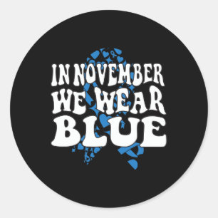 In November We Wear Blue Ribbon Diabetes Awareness Classic Round Sticker