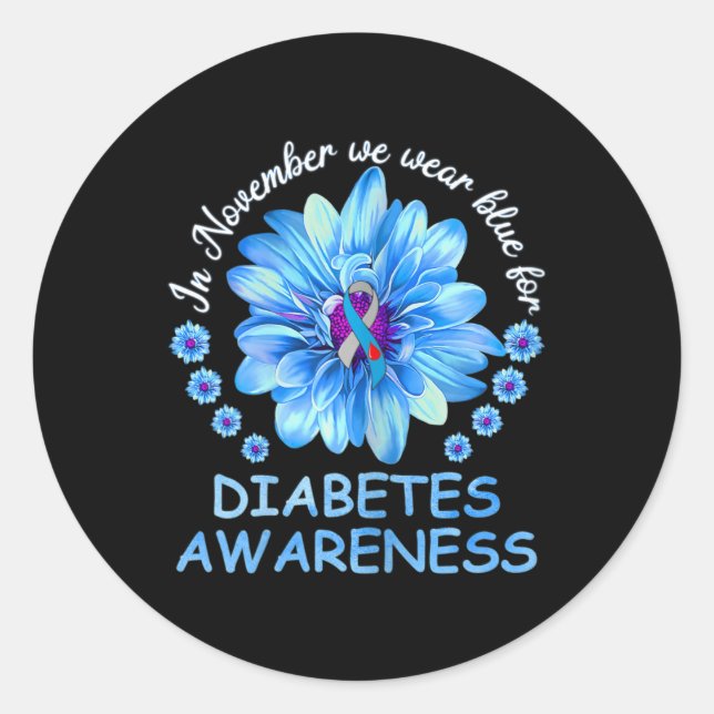 In November We Wear Blue Sunflower Diabetes Awaren Classic Round Sticker (Front)