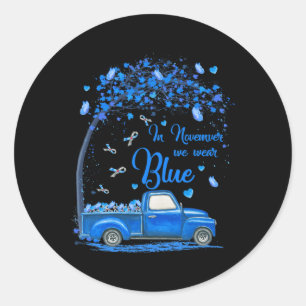 In November We Wear Blue Truck Butterfly Diabetes  Classic Round Sticker