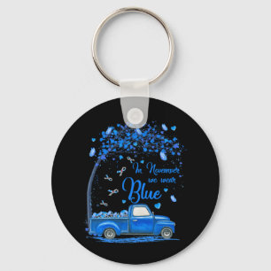In November We Wear Blue Truck Butterfly Diabetes Key Ring