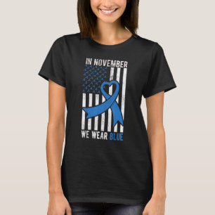 In November We Wear Blue Usa Flag T1d T2d Diabetes T-Shirt