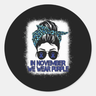In November We Wear Purple Messy Bun Leopard Bleac Classic Round Sticker