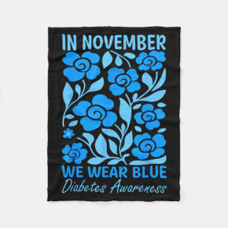 In November Wear Blue Diabetes Awareness Flower Fleece Blanket