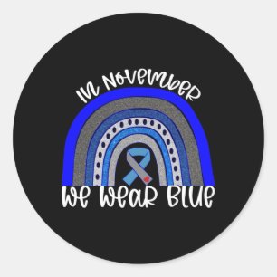 In November Wear Blue Rainbow Diabetes Awareness Classic Round Sticker