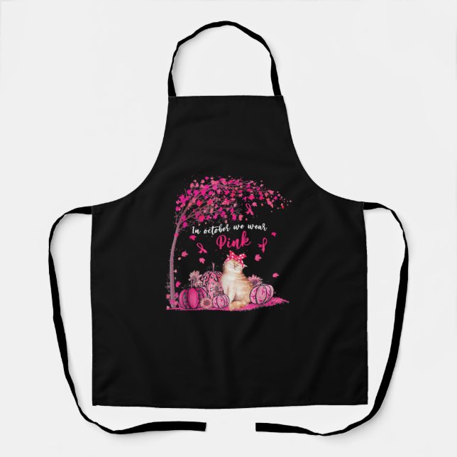 In Oct We Wear Pink Pumpkin Cat Breast Cancer Awar Apron (Front)