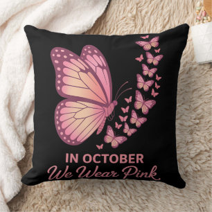 in october pink breast butterfly cushion
