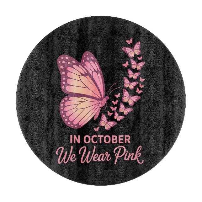 in october pink breast butterfly cutting board (Front)