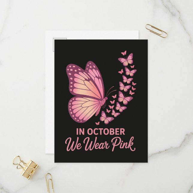 In October Pink Breast Butterfly Invitation Postcard (Front/Back In Situ)