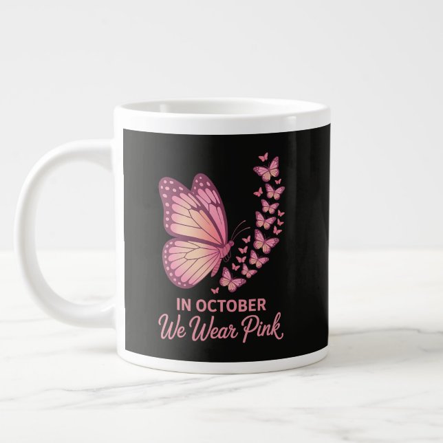 In October Pink Breast Butterfly Large Coffee Mug (Left)