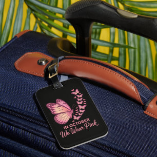 In October Pink Breast Butterfly Luggage Tag