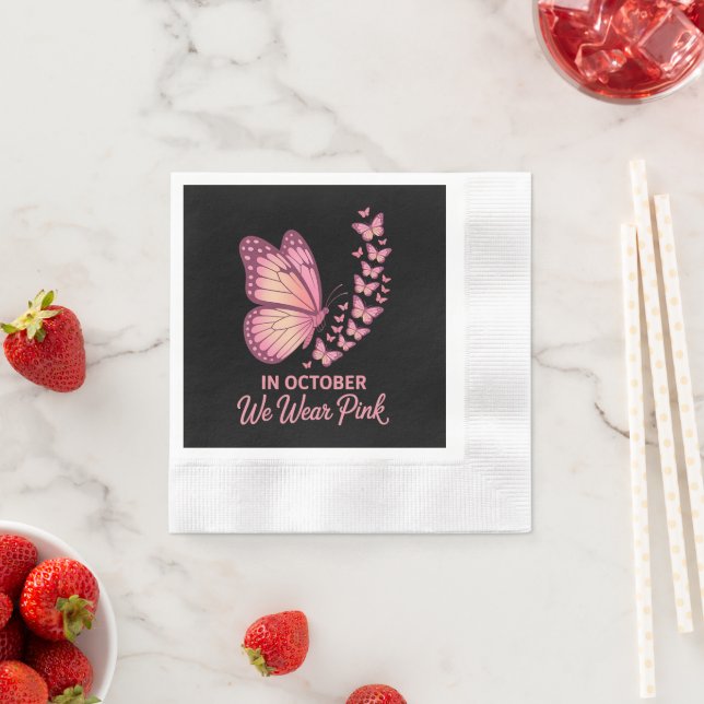 in october pink breast butterfly napkin (Insitu)