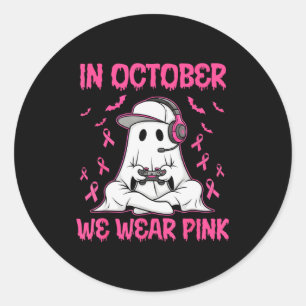 In October We Wear Nk Breast Cancer Gaming Ghost Y Classic Round Sticker