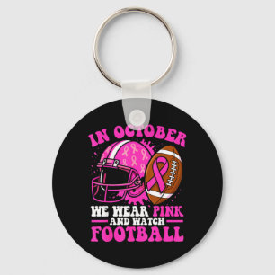 in October We Wear nk Football Women Breast Cancer Key Ring