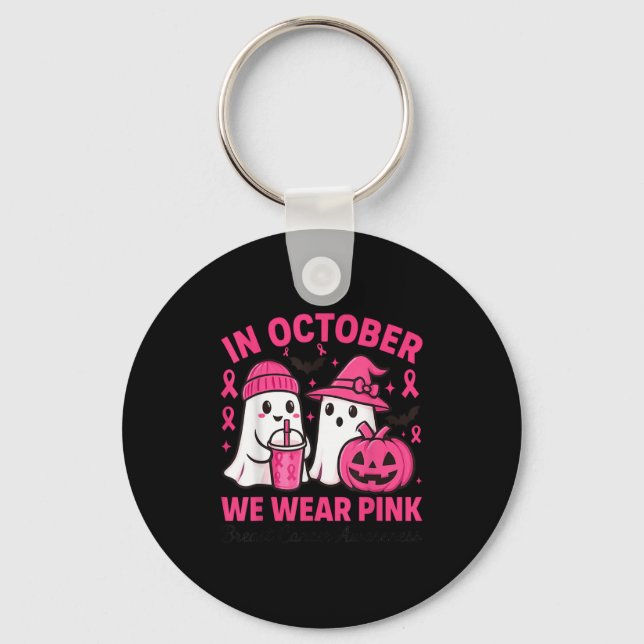 In October We Wear Nk Ghost Breast Cancer Awarenes Key Ring (Front)