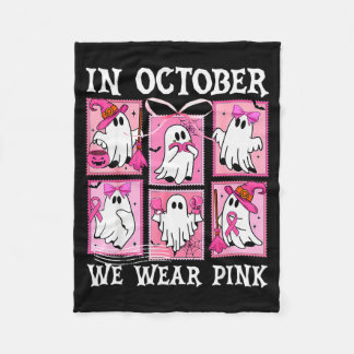 In October We Wear Nk Ghost Breast Cancer Hallowee Fleece Blanket