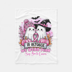 In October We Wear Nk Ghost Halloween Breast Cance Fleece Blanket