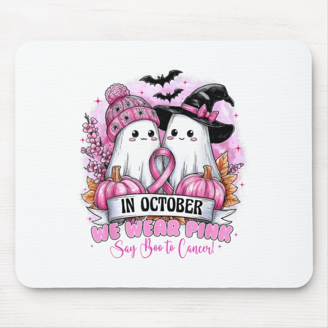 In October We Wear Nk Ghost Halloween Breast Cance Mouse Pad (Front)