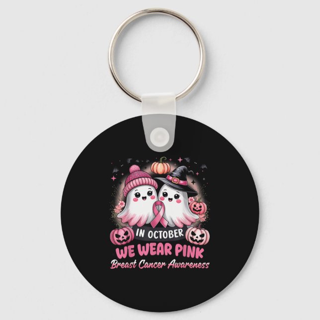 In October We Wear Nk Ghost Witch Breast Cancer Aw Key Ring (Front)