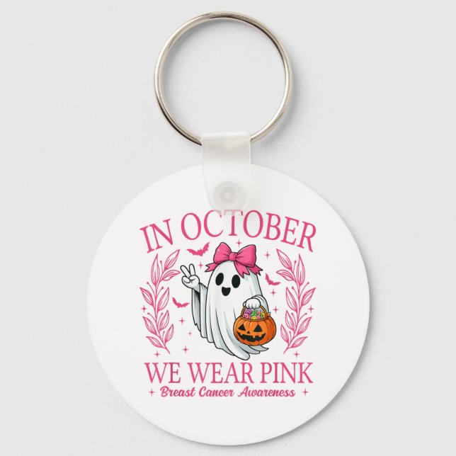 In October We Wear Nk Halloween Breast Cancer Awar Key Ring (Front)