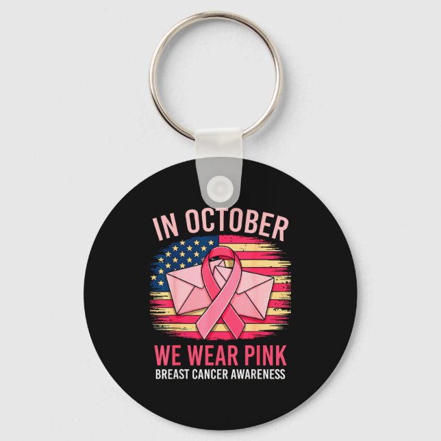 In October We Wear Nk Stal Worker Us Flag Breast C Key Ring (Front)