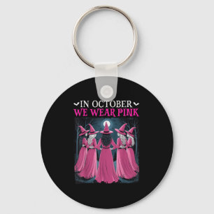 In October We Wear Nk Witch Halloween Breast Cance Key Ring