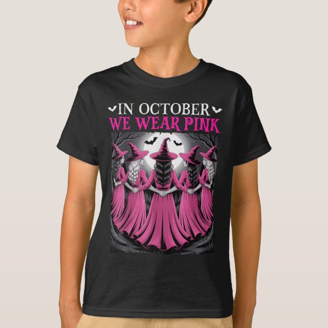 In October We Wear Nk Witch Halloween Breast Cance T-Shirt (Front)