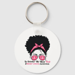 In October We Wear Pink Black Woman Breast Cancer Key Ring
