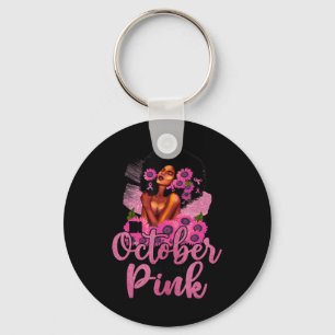 In October We Wear Pink Black Woman Breast Cancer Key Ring