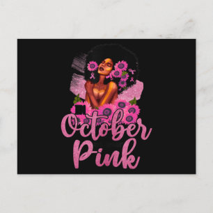 In October We Wear Pink Black Woman Breast Cancer Postcard