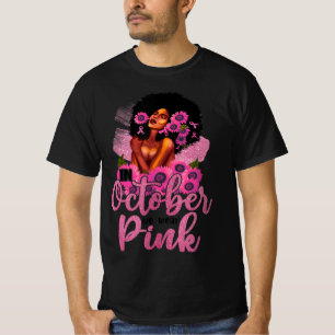 In October We Wear Pink Black Woman Breast Cancer T-Shirt
